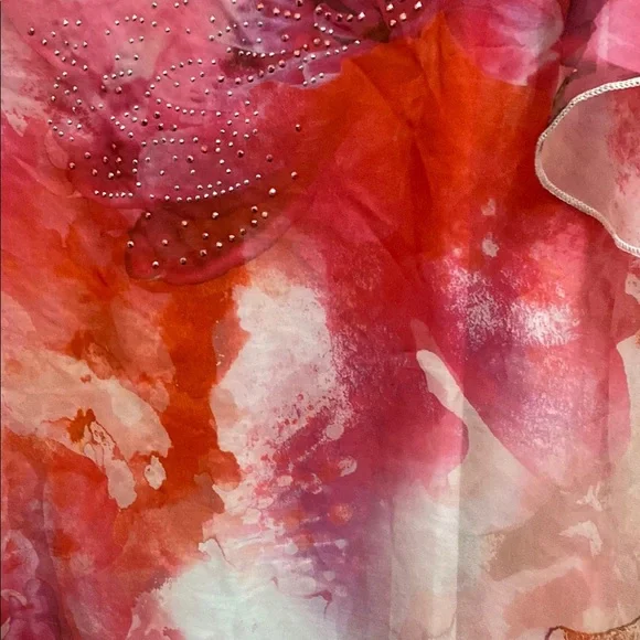 ONE WORLD Pink and Red Flutter Sleeve Blouse - Picture 4 of 15